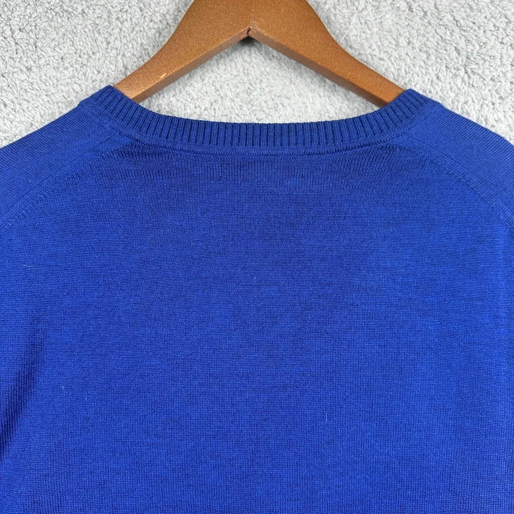 Banana Republic 100% Extra‎ Fine Merino Wool V-Neck Sweater Mens Large Blue Knit